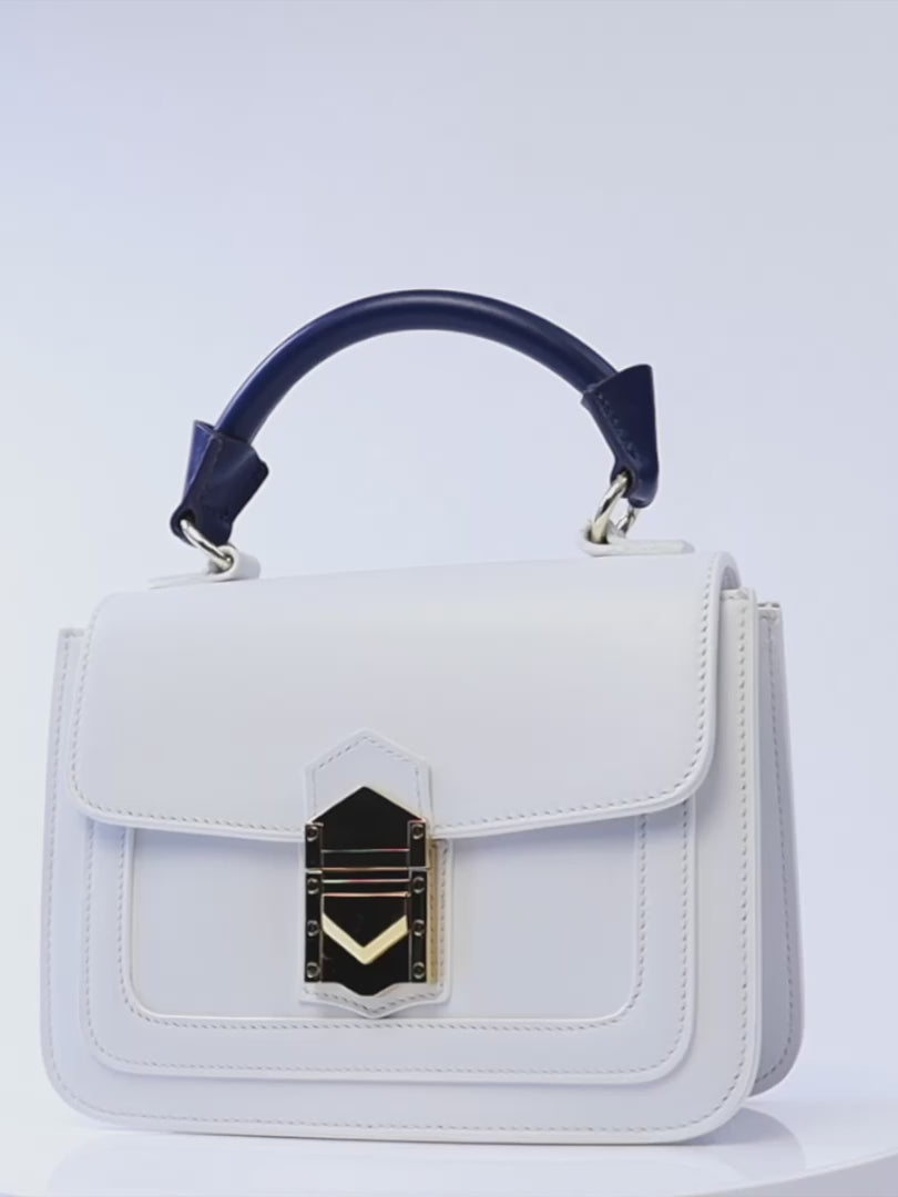 Marina Lorenzi. Zada Bag – Luxury Italian handbag with a 18k gold-plated closure, contrasting tones, and detachable shoulder strap, make of premium Italian calfskin leather.