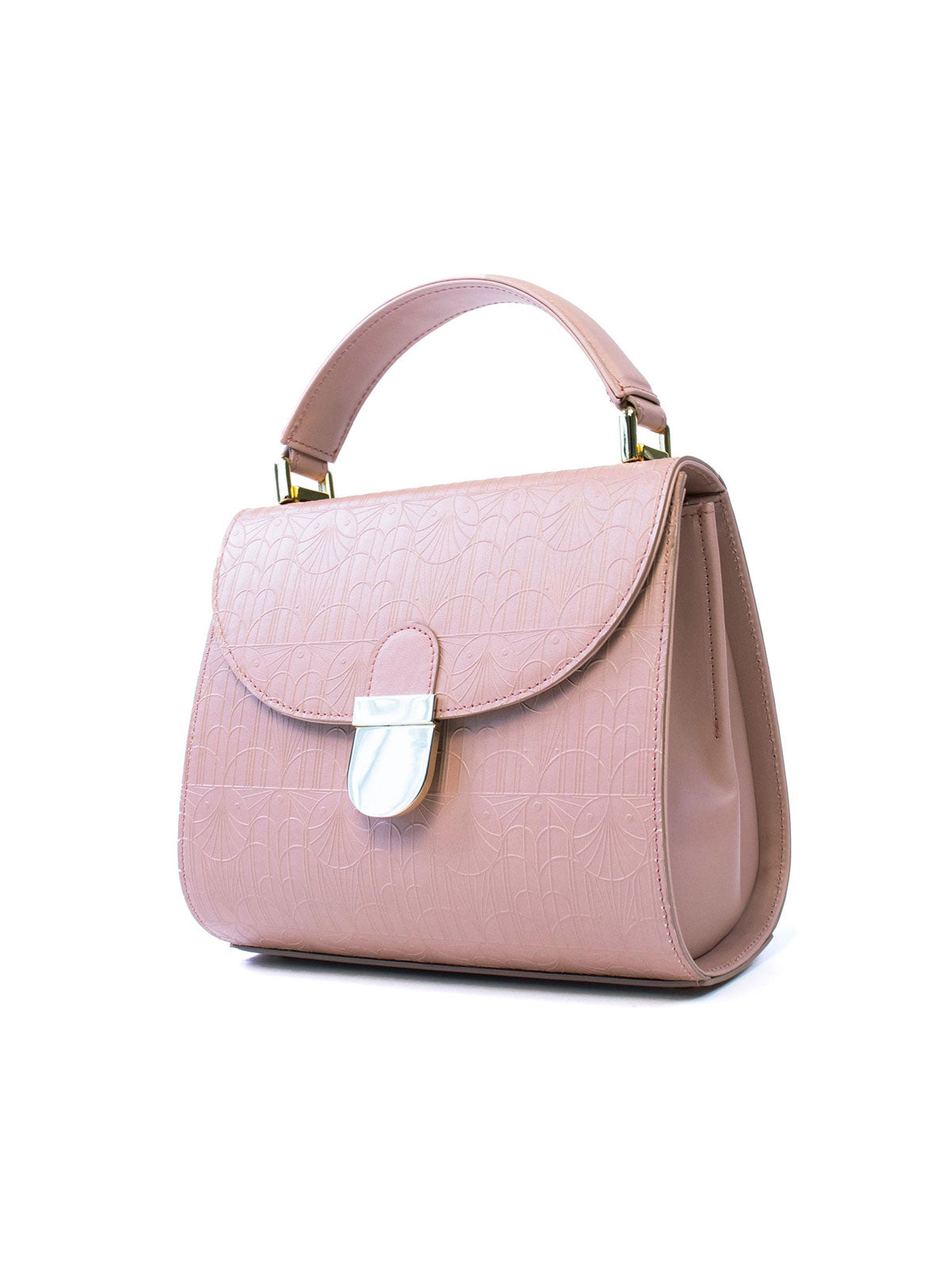 Dadaputìa. Giorgia Bag – Spacious Italian leather handbag. Premium certified Italian Cowhide leather, with structured and shiny look, printed in relief with a geometric theme. Interior leather pocket, and elegant silhouette. 