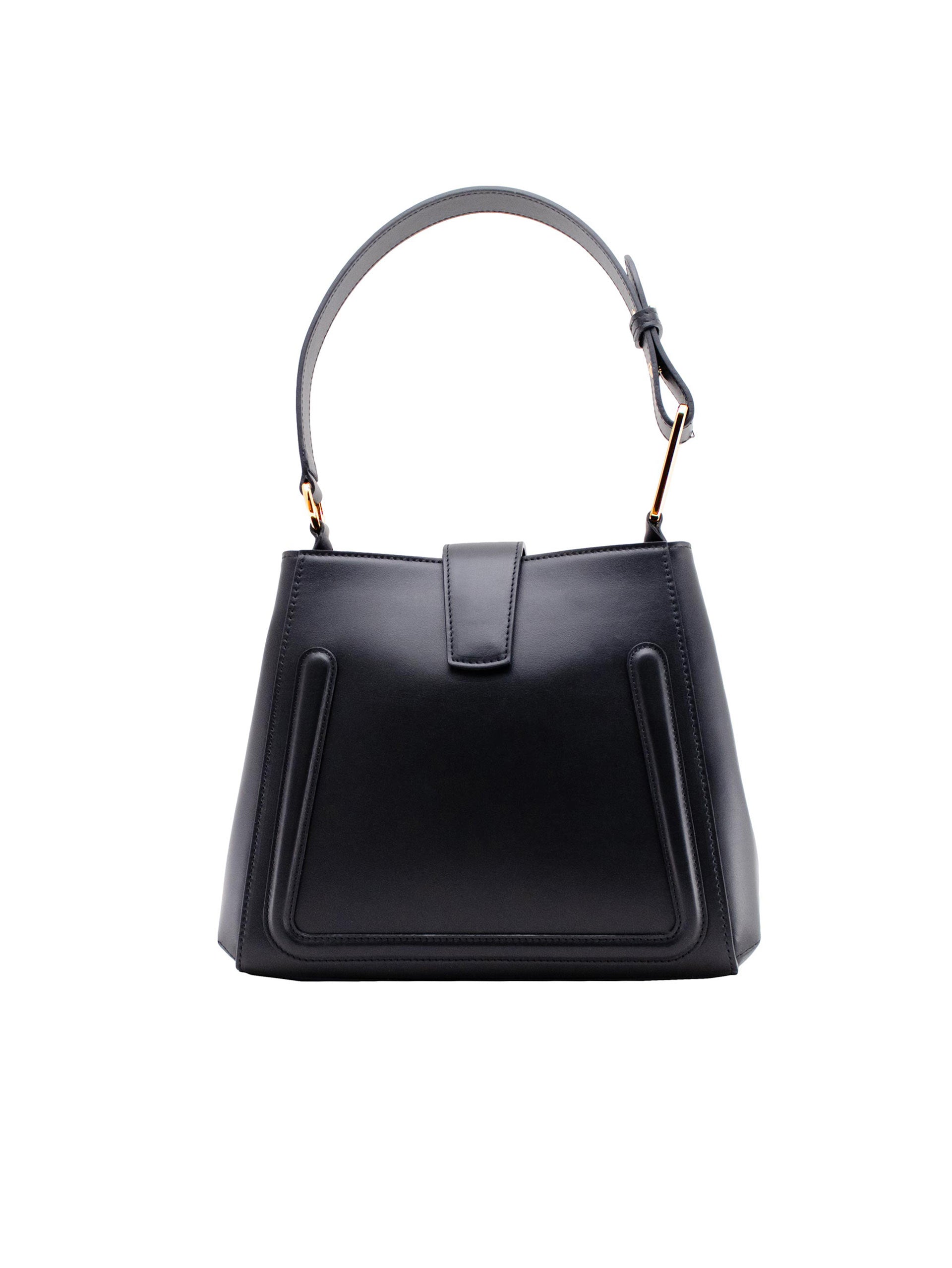 Marina Lorenzi. Ariel Bag – Elegant, modern Italian leather handbag with a contrasting shoulder strap. Premium Italian calf leather. 18k gold-plated accessories. Perfect for work, travel, and everyday sophistication.