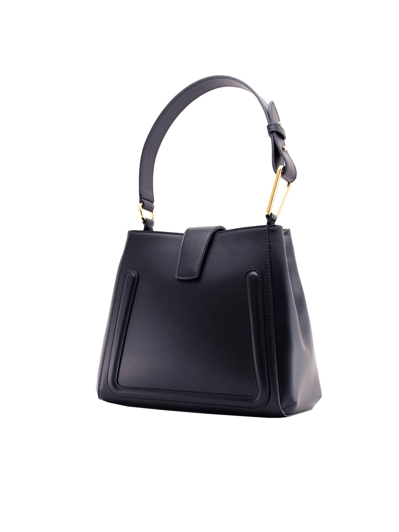 Marina Lorenzi. Ariel Bag – Elegant, modern Italian leather handbag with a contrasting shoulder strap. Premium Italian calf leather. 18k gold-plated accessories. Perfect for work, travel, and everyday sophistication.