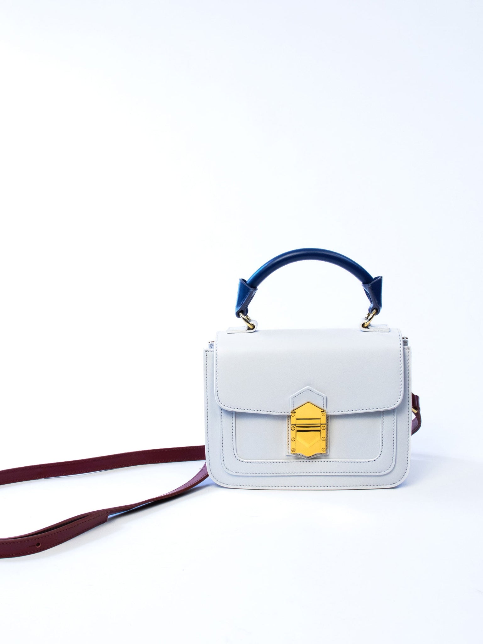 Marina Lorenzi. Zada Bag – Luxury Italian handbag with a 18k gold-plated closure, contrasting tones, and detachable shoulder strap, make of premium Italian calfskin leather. 