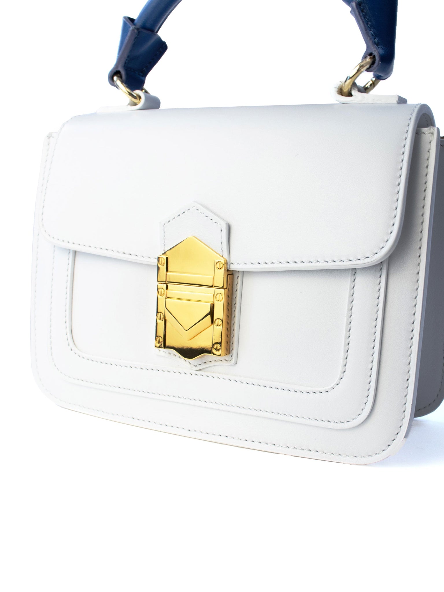 Marina Lorenzi. Zada Bag – Luxury Italian handbag with a 18k gold-plated closure, contrasting tones, and detachable shoulder strap, make of premium Italian calfskin leather. 